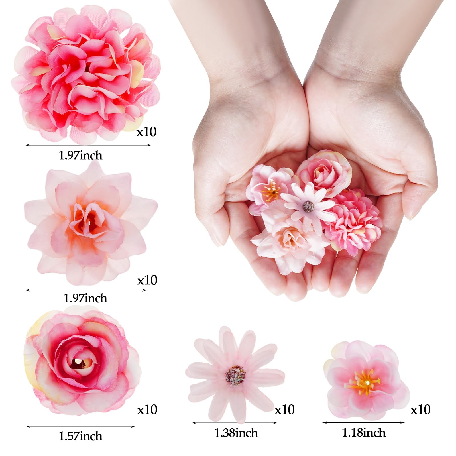 50 PCS Faux Artificial Small Flower Heads DIY Craft Wedding Cake Decor Pink