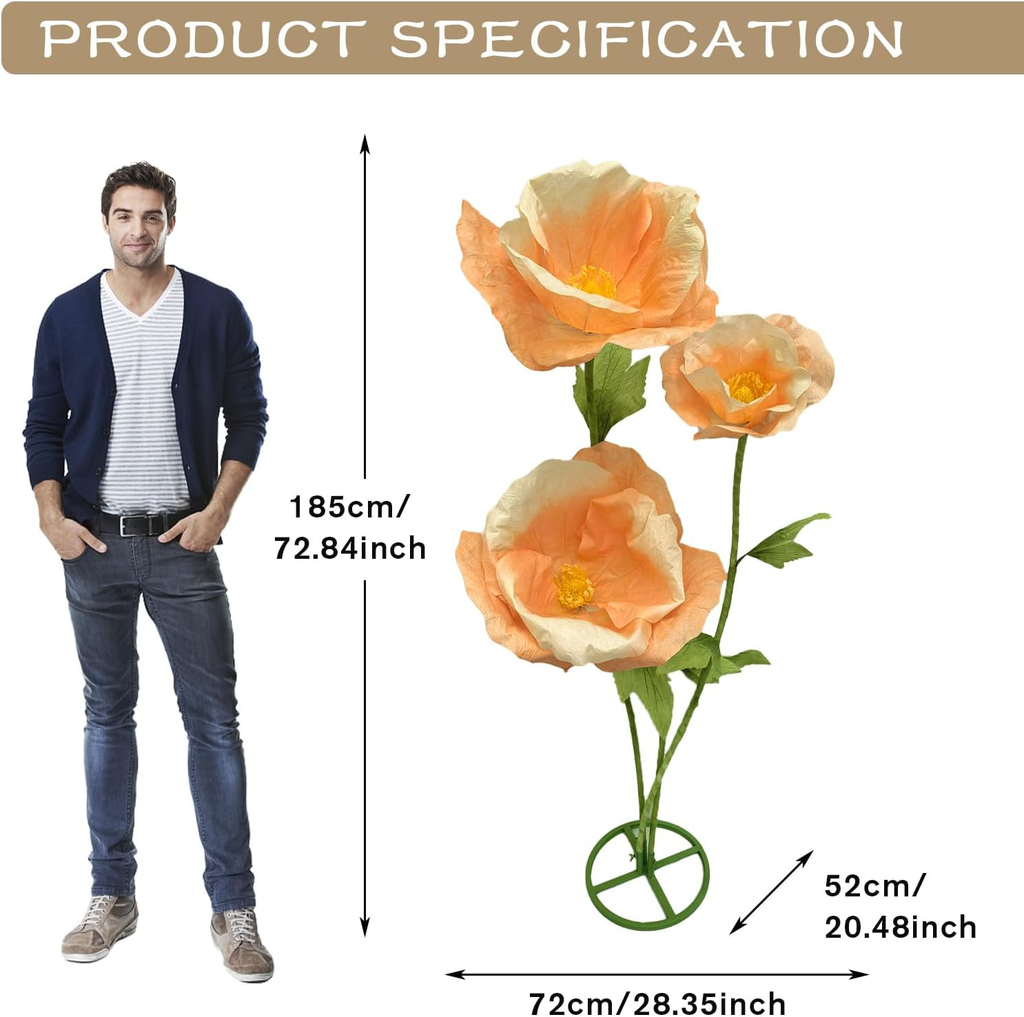 Giant 3PCS Faux Flowers Set – 80″ Waterproof Decor for Home & Events