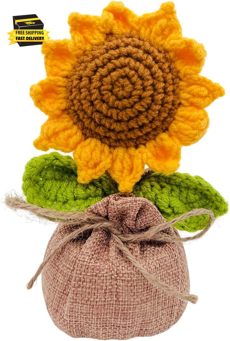 Crochet Sun Flowers Potted Flower, Handmade Knitted Sun Flores Birthday Gifts fo