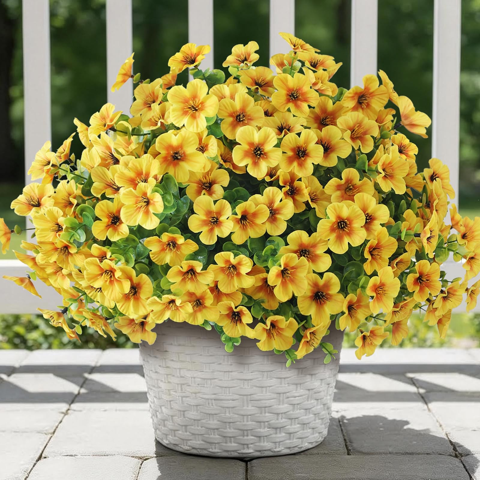 24 Bundles 14″Artificial Flowers with Eucalyptus for Outside(Yellow)