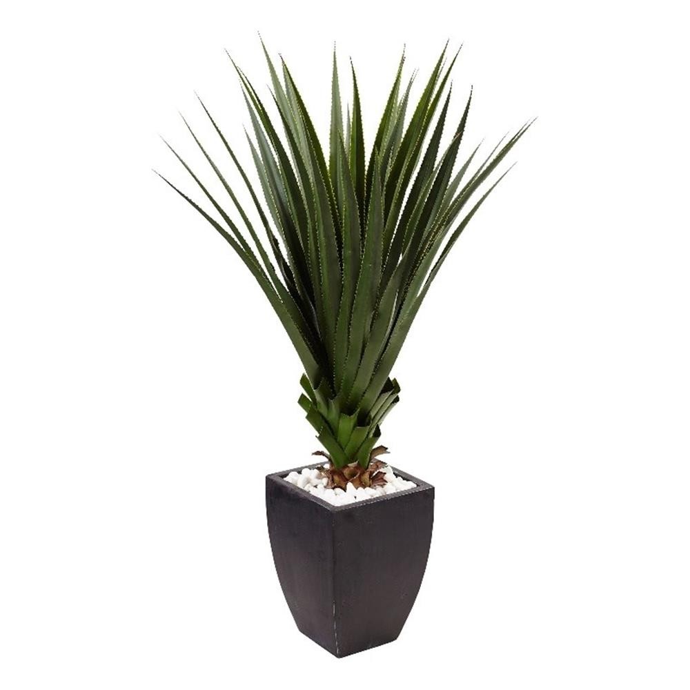 Indoor/Outdoor 54″ Spiked Agave Artificial Plant in Black Planter in Green/Black