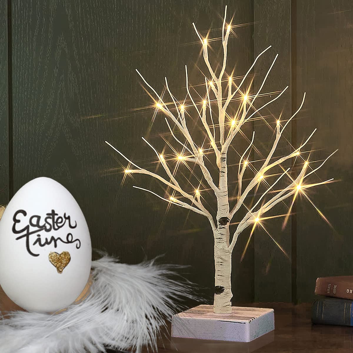 Lighted Birch Tree with Timer Battery Operated 18 Inch Tabletop 24 LED Lamp