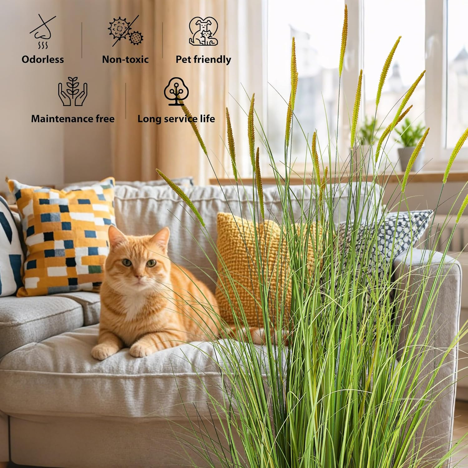 3Ft 2-Pack Artificial Cattail Reed Grass, 35In Artificial Indoor Outdoor Fake On
