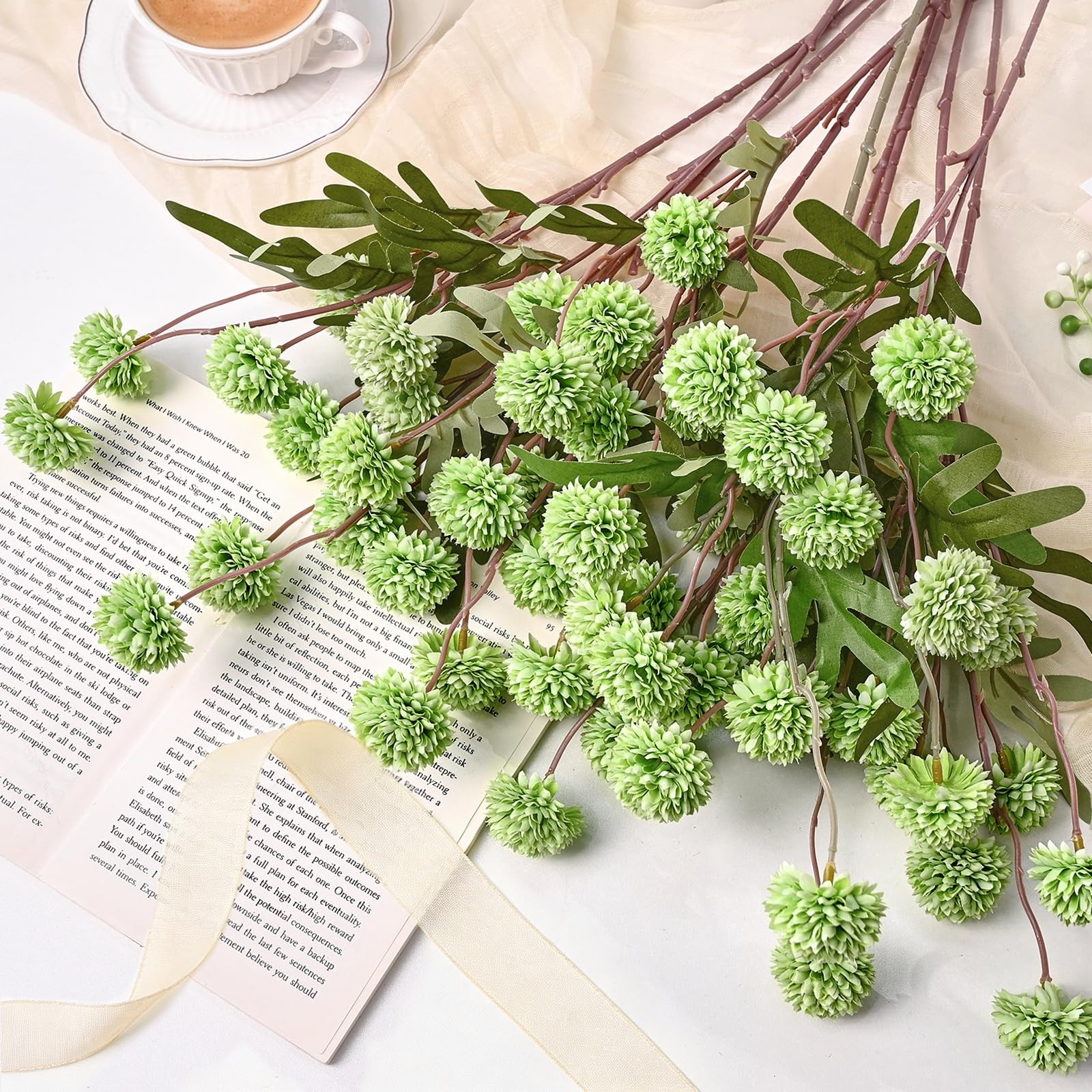 10pcs Fake Flowers, Artificial Pompon Mums , Bulk Faux Chrysanthemums Flowers…