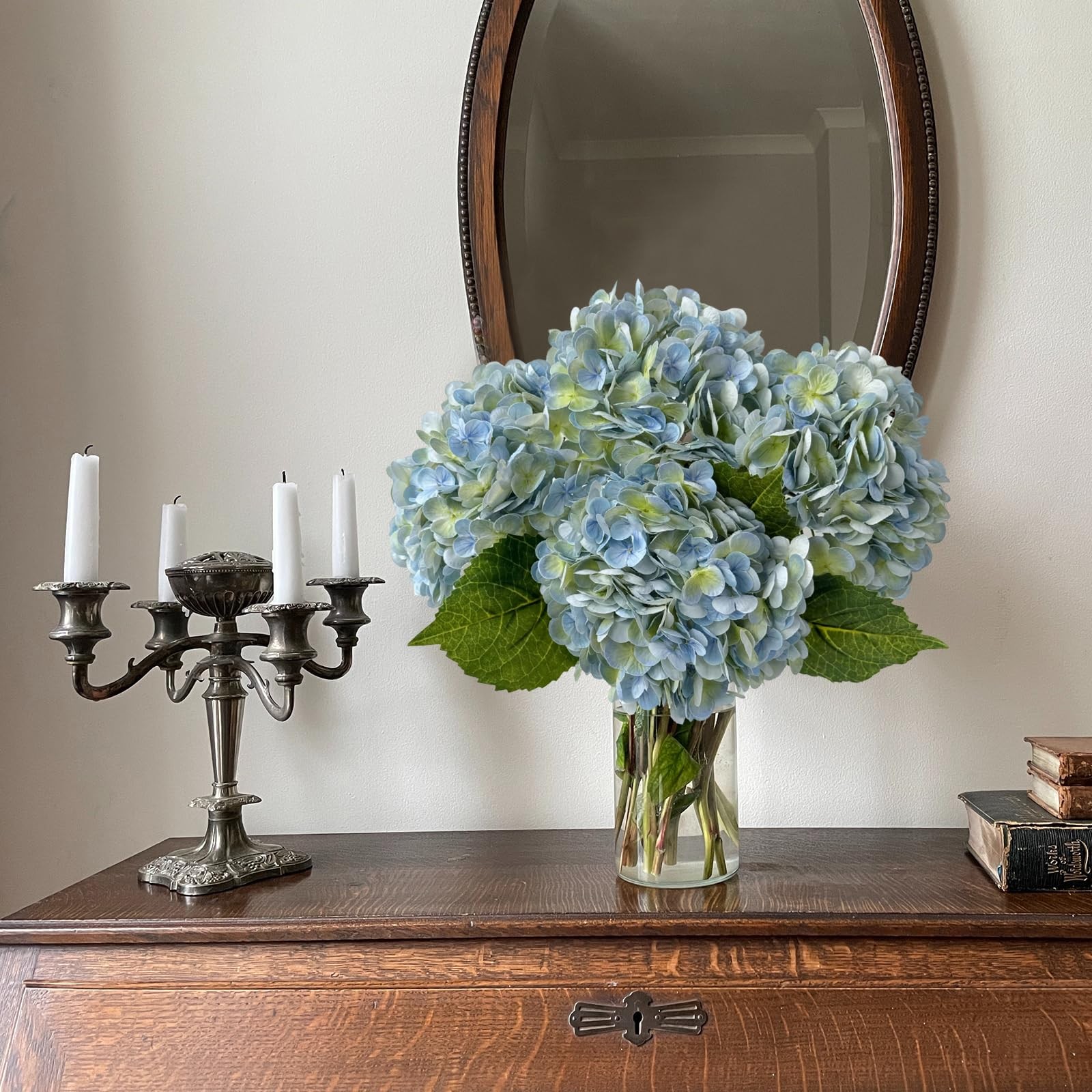 4Pcs Light Blue-Green Real Touch Hydrangea Artificial Flowers 21” Faux Latex…