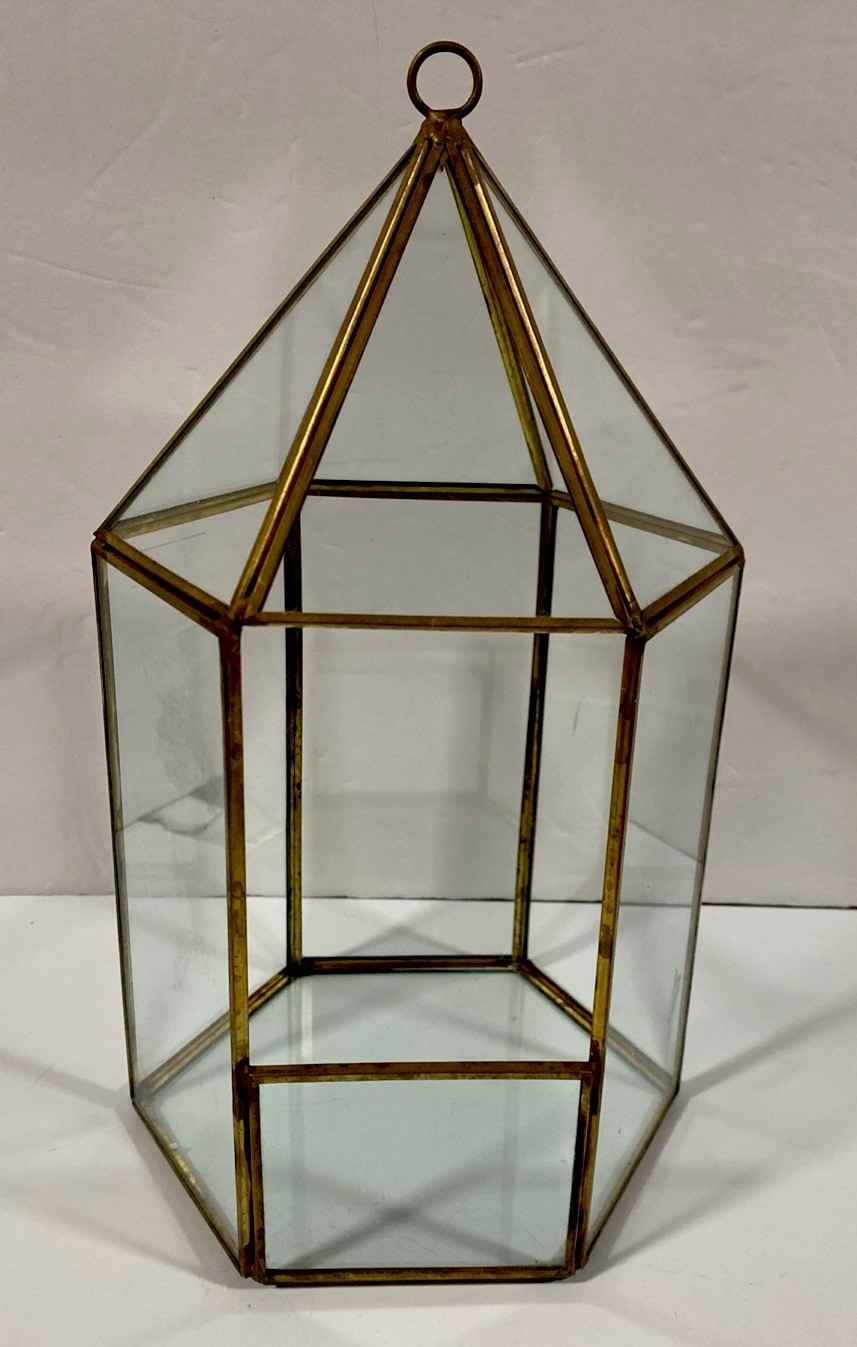 Vintage Glass 6 Sided Hanging Store Display Candle Holder Plant Terrarium 10×6″
