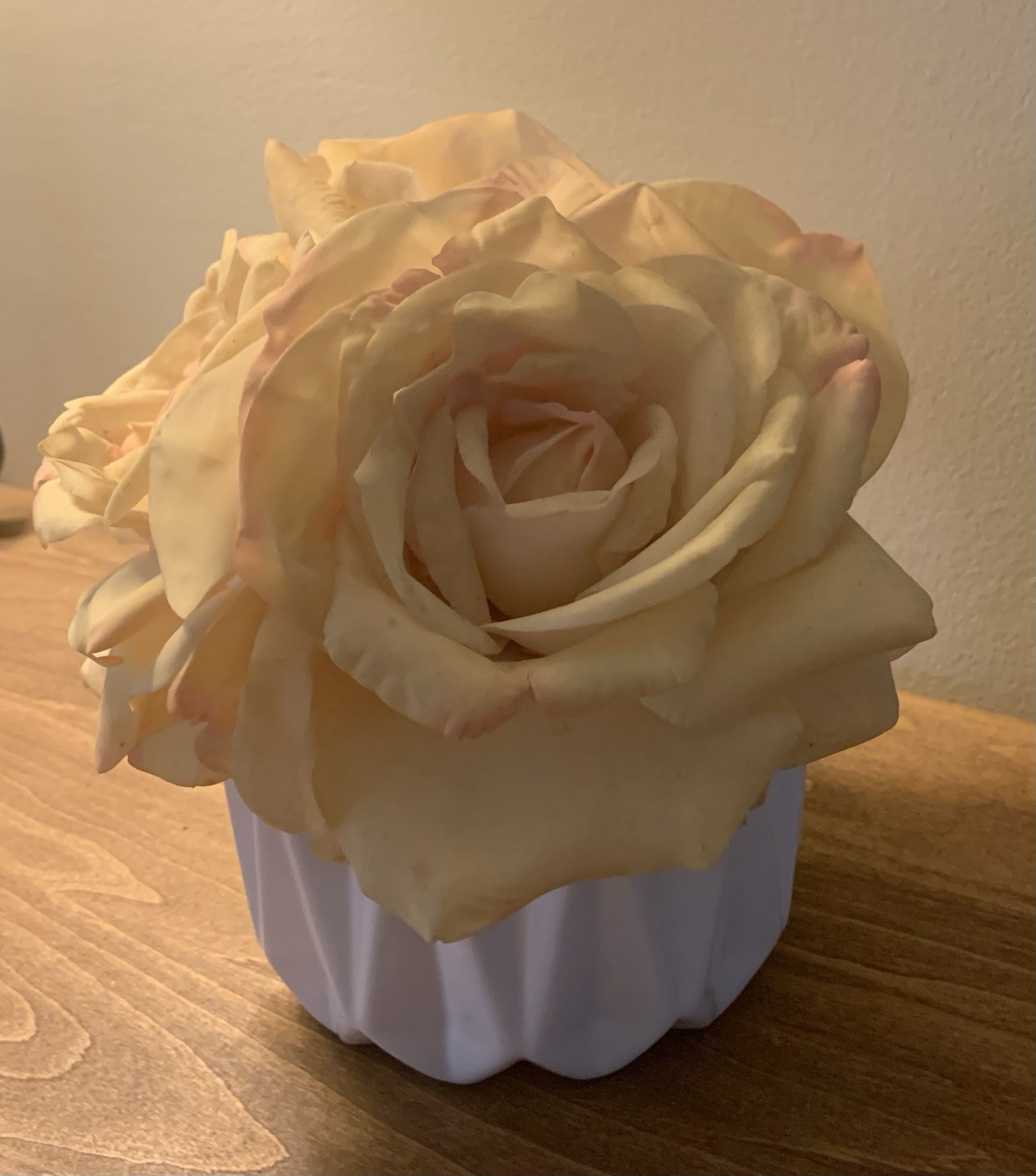 Faux Blush Pink Roses Floral Arrangement Bouquet in White Ceramic Flower Pot