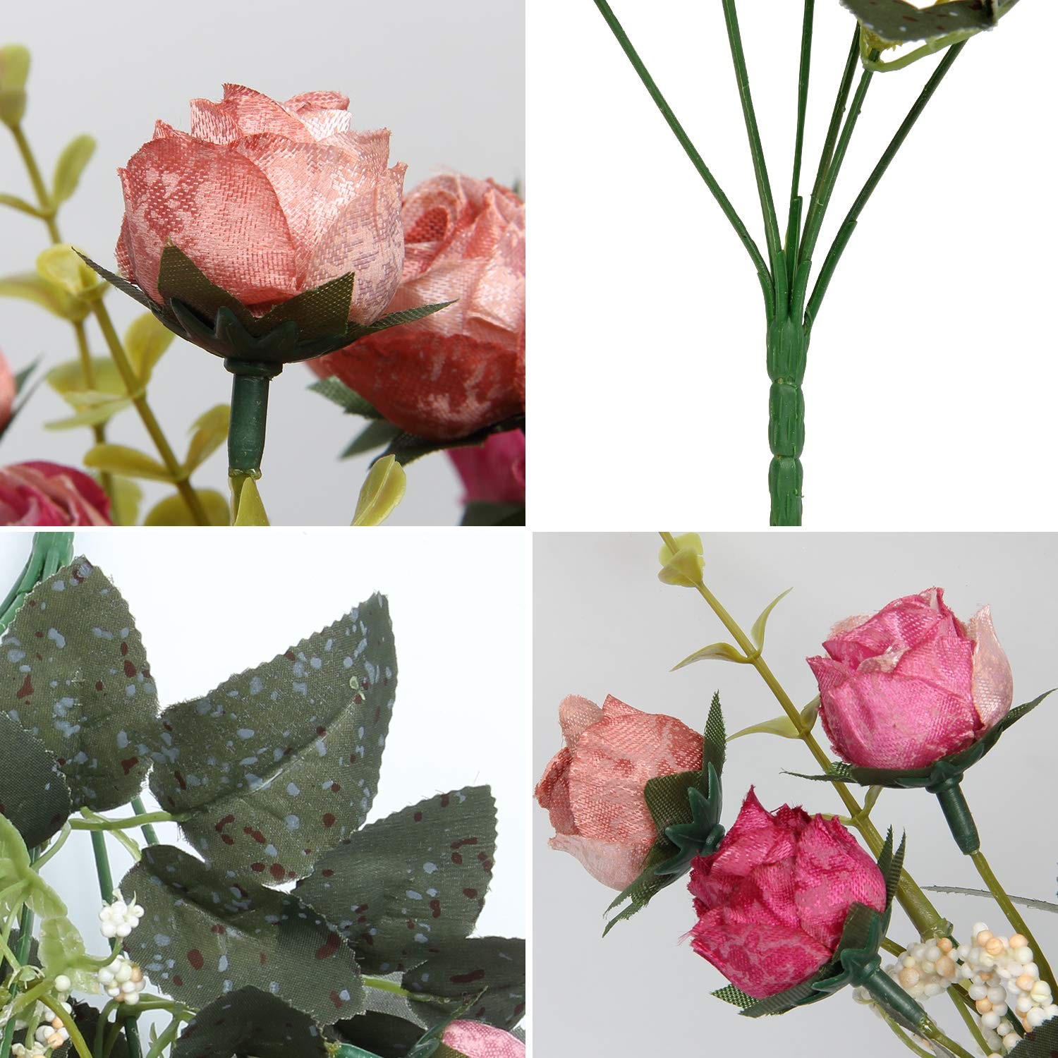 4 PCS Rose Red 21 Heads Artificial Silk Mini Rose Flower Bridal Bouquet