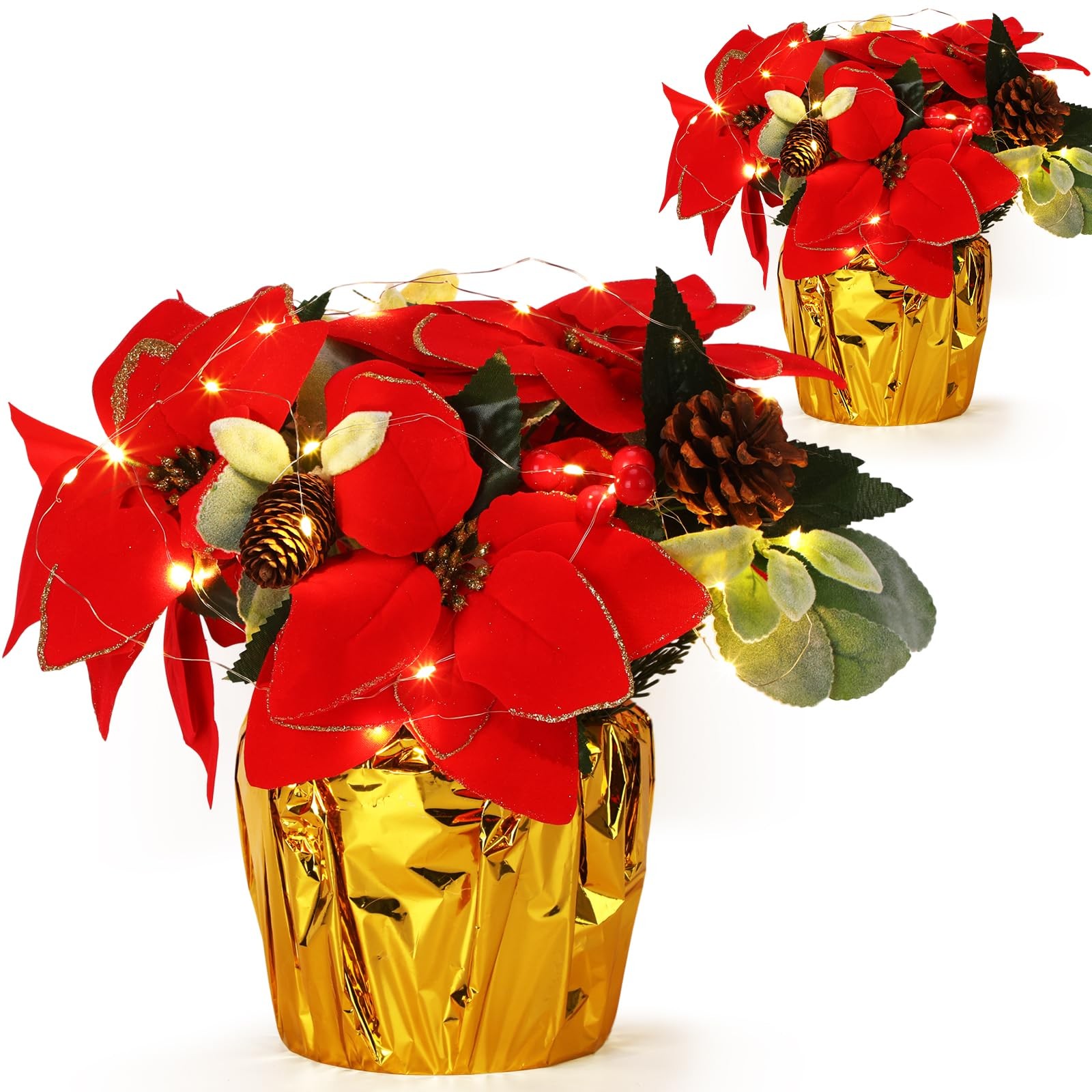 2 Packs Poinsettias Artificial Flowers for Outdoors 11” Faux Artificial Flow…