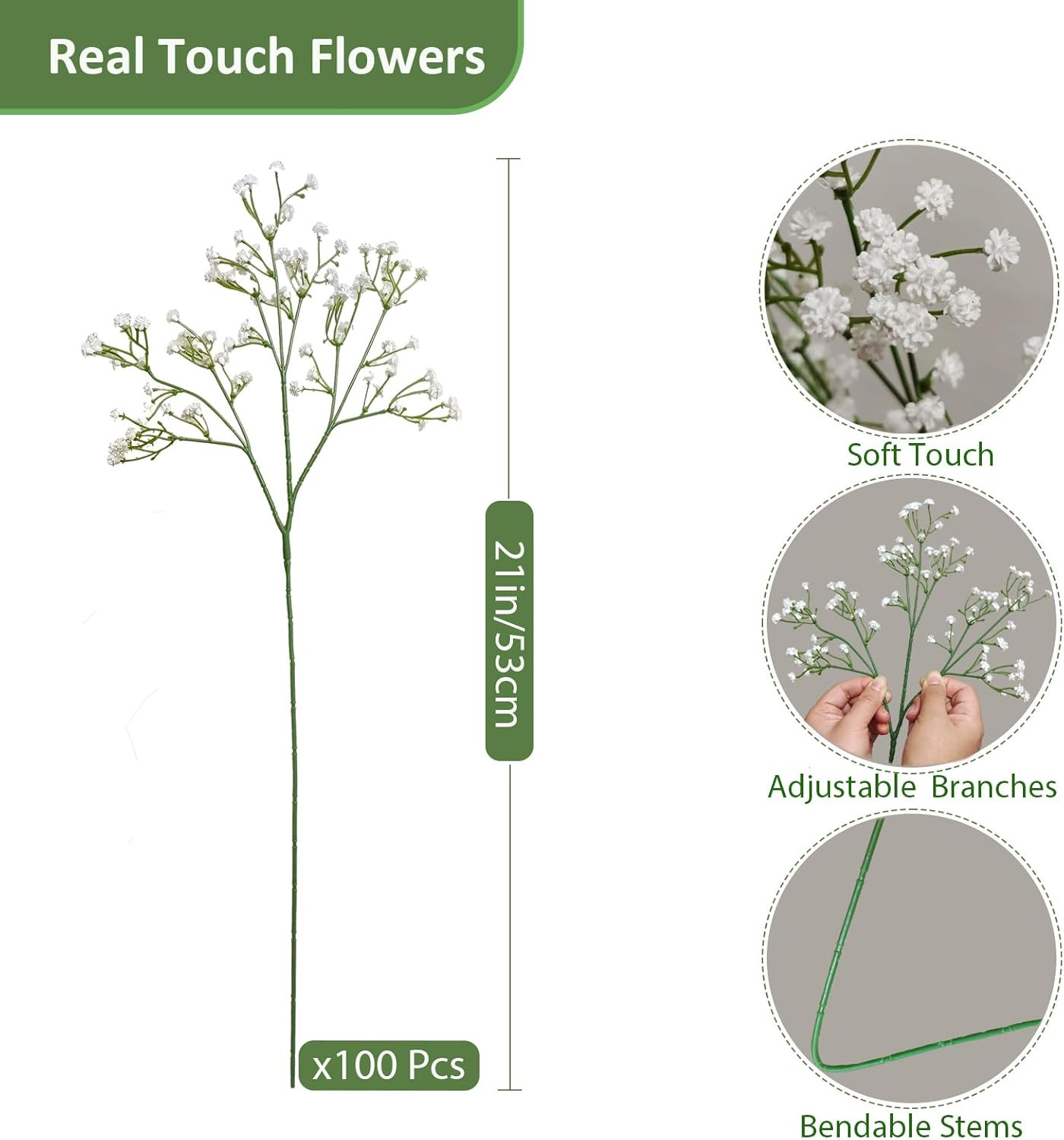 100 Pcs Realistic Baby Breath Artificial Flowers for Weddings & Home Decor