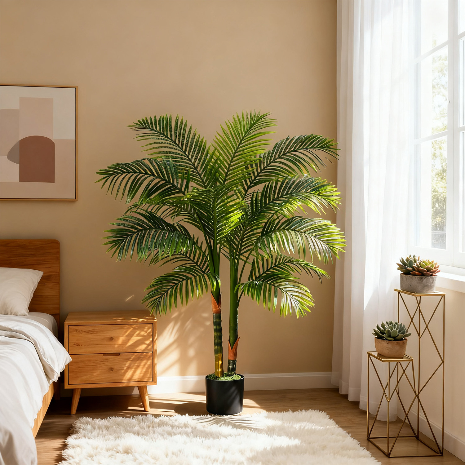 NOVAROOT 6FT Double Trunk Golden Cane Artificial Palm Tree Home Decor