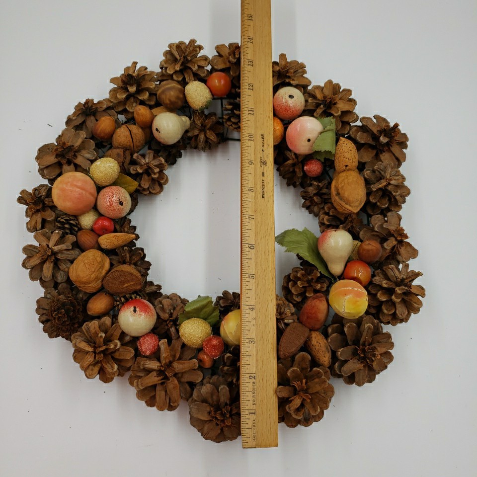 Vintage Fall Door Wreath Autumn 14″ Natural Nuts Fruit Berries Pears Pinecones