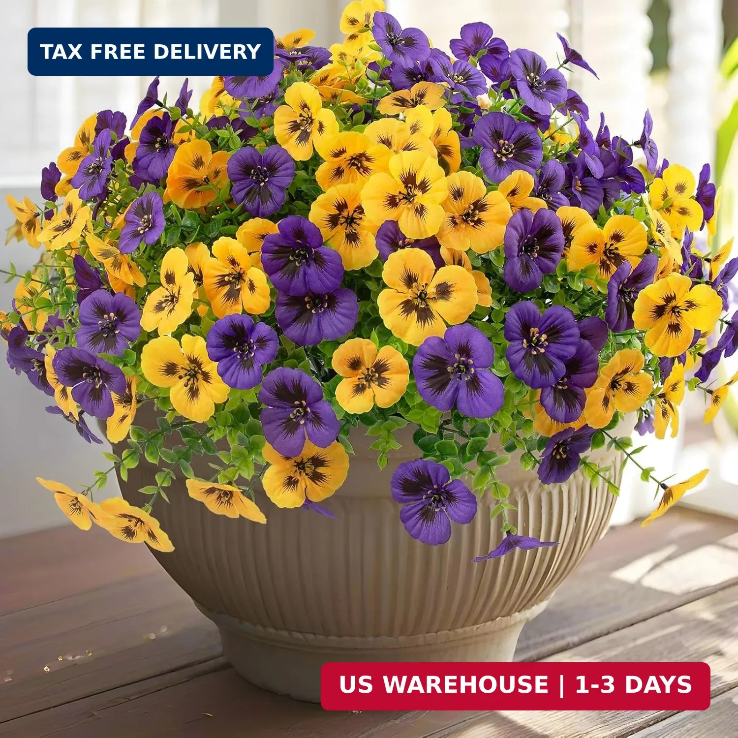 Rowfad 18 Pcs Artificial Fake Pansy Flowers for Outdoor, Faux UV Resistant Silk