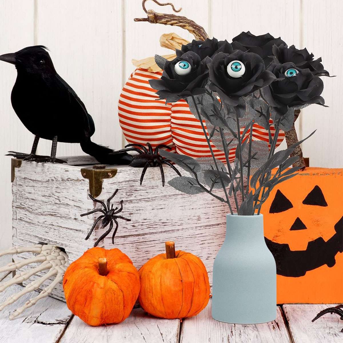 Black Artificial Eyeball Rose Bouquet Flower Eye Ball Rose Halloween Party Decor