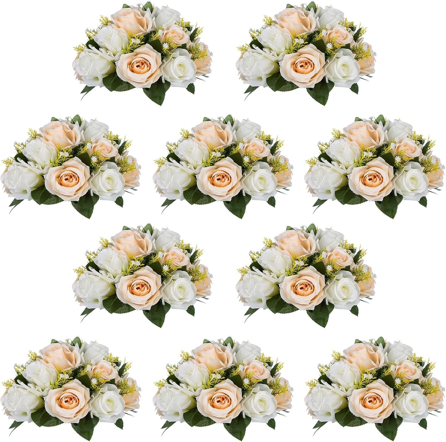 10 Pcs Artificial FLOWERS Center pieces for Tables : Peach & White Flower Ball