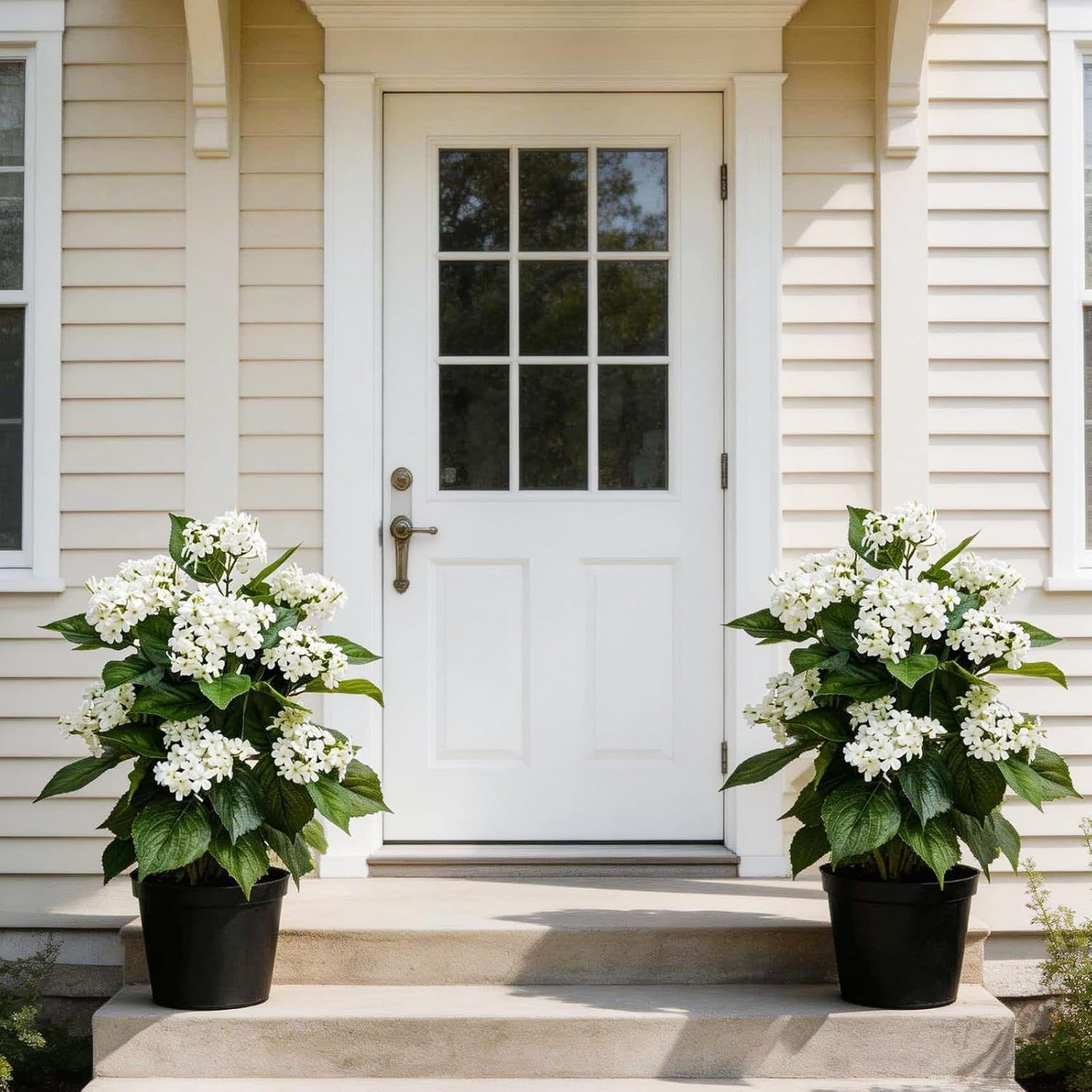 24 Inch Artificial White Hydrangea Potted Plant, 2 Pack Faux Silk Flower Bonsai
