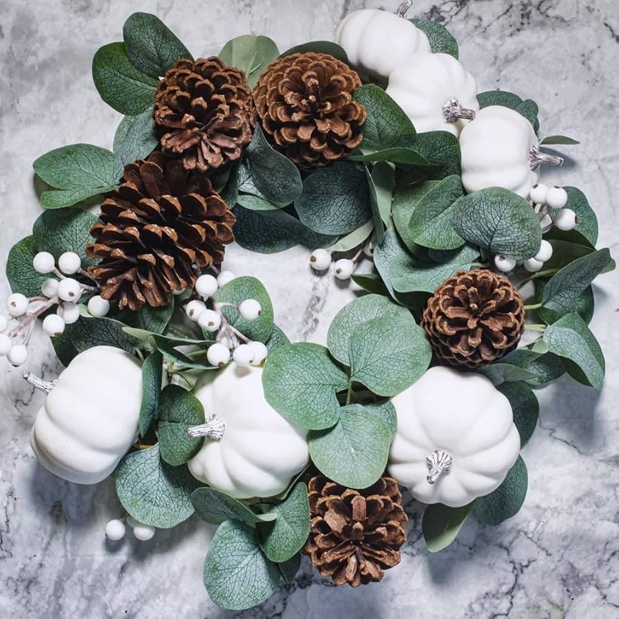 White Pumpkin Garland Artificial Eucalyptus Garland 6’ Long