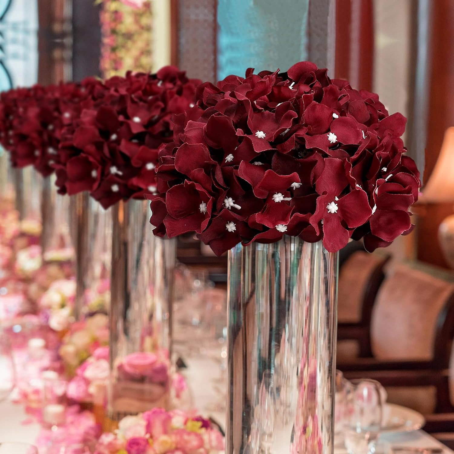 Burgundy Hydrangea Flower Balls – 12 PCS Artificial Centerpieces for Weddings