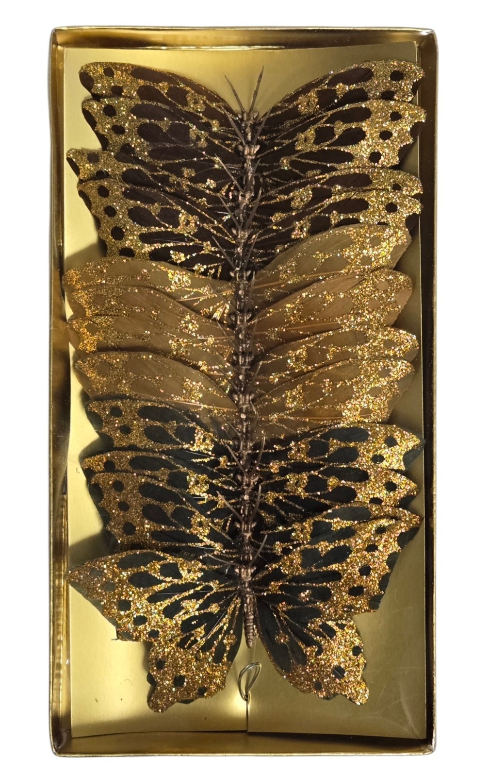 12 PC Dept 56 Gold Glitter Butterfly Butterflies Feather Decor Pick NIP
