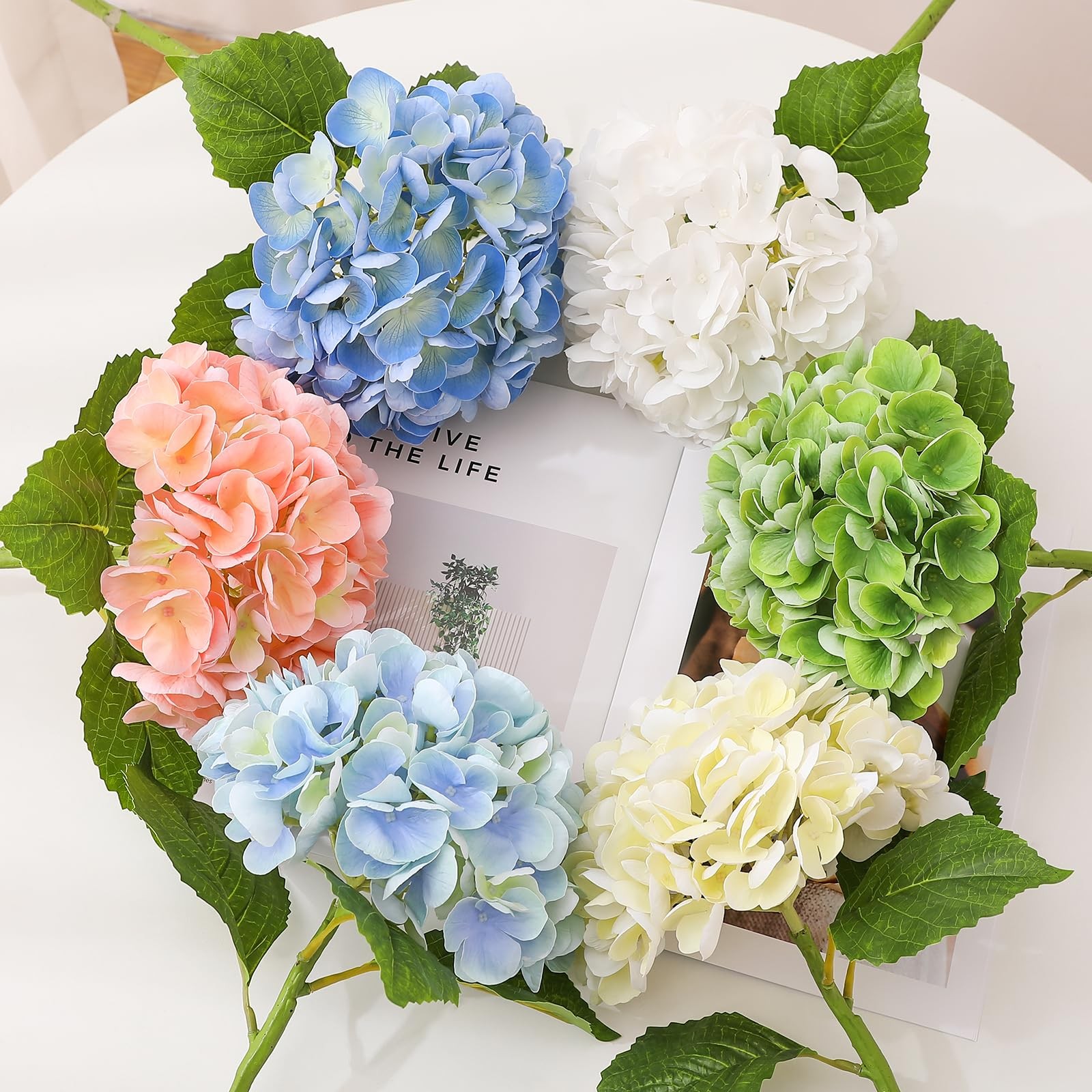 6PCS 22 inch Hydrangea Artificial Flowers Real Touch Pale Blue Faux Hydrangea…