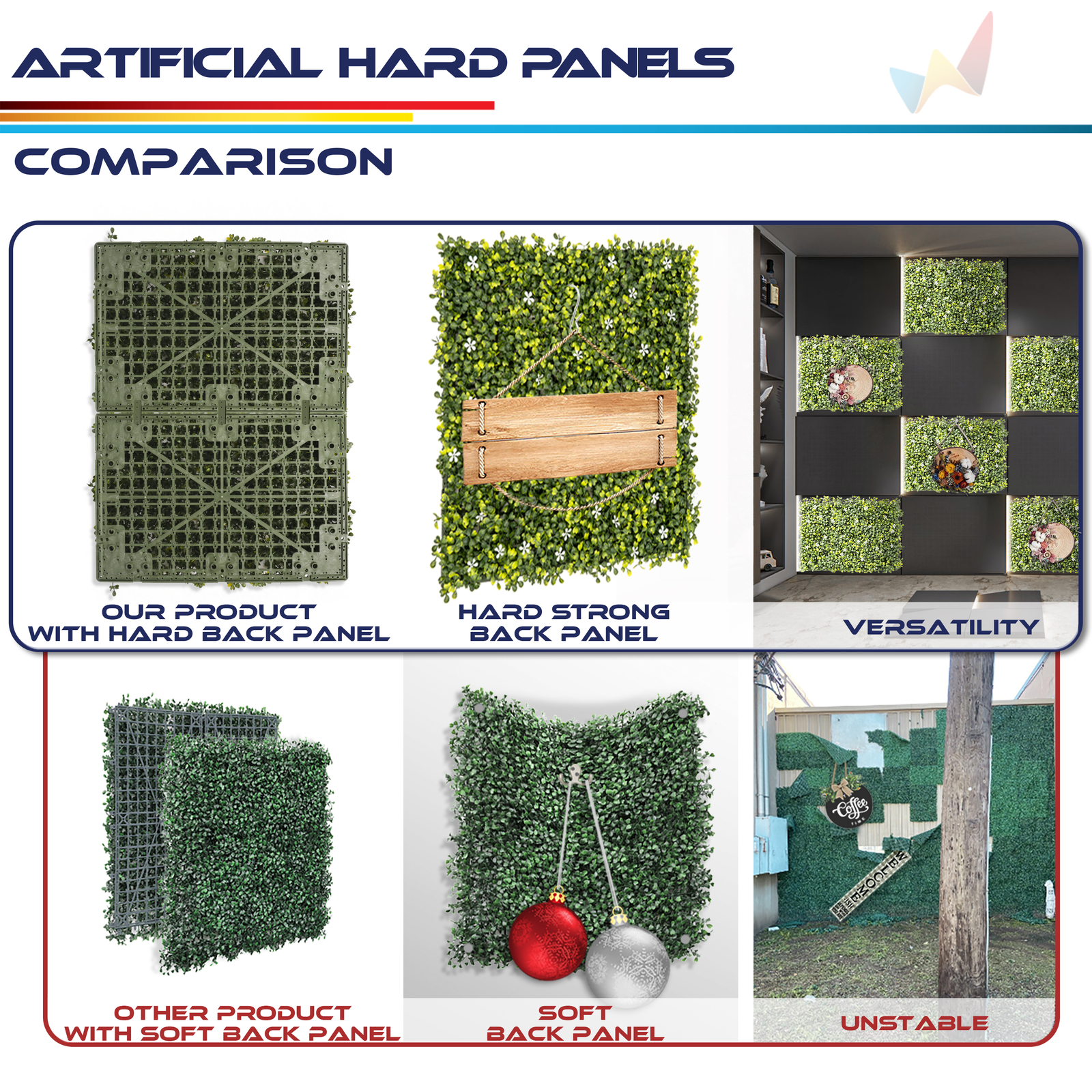 18×12″ Artificial White Flowers Mat Wall Hedge w/ Hard Back Outdoor Grass Panel