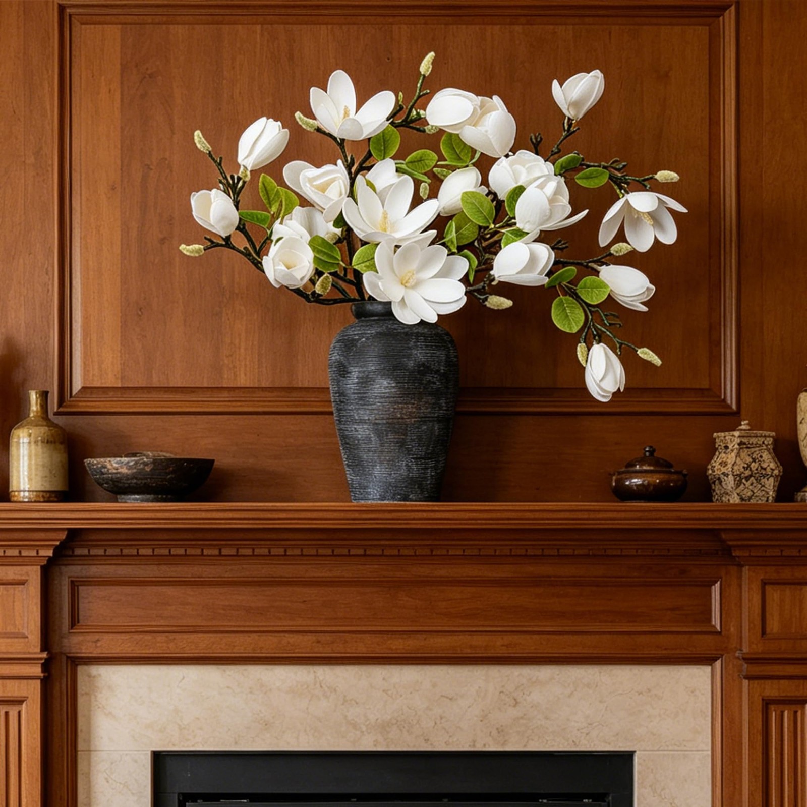 5PCS Artificial Magnolia Flowers Stems, Fake White Magnolia Floral Buds, 26″ …
