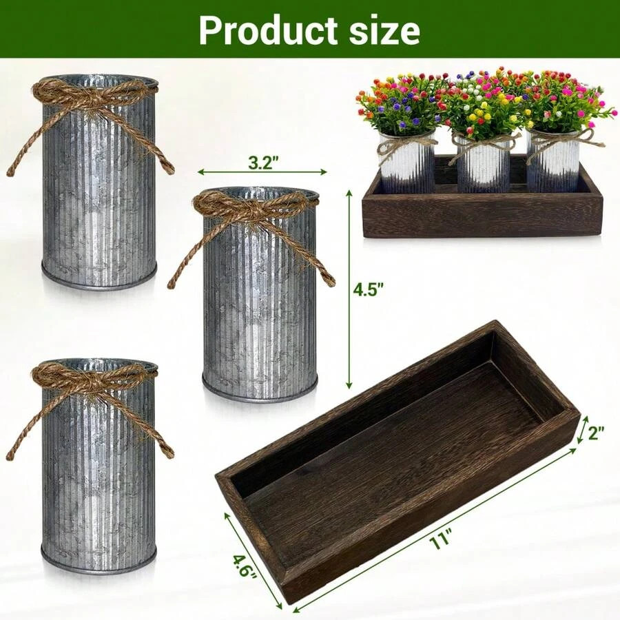 Set Of 3 Artificial Milan Bouquets Wood Tray Table Centerpiece Flower
