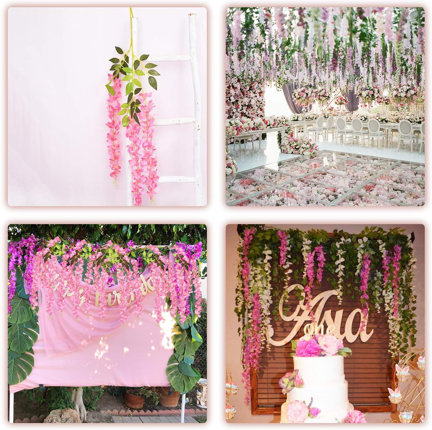 6 Pack Artificial Fake Wisteria Vine Ratta Hanging Garland Silk Flowers String P