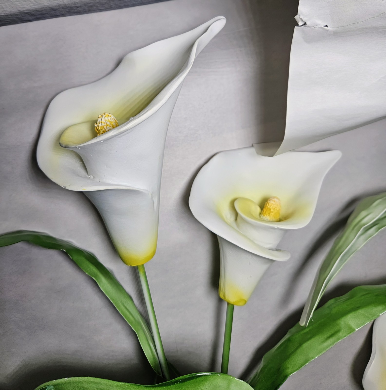 Calla Lily Ceramic Flower Tin Metal Leaves Wall Art Mount 21″x14″ Collection Etc