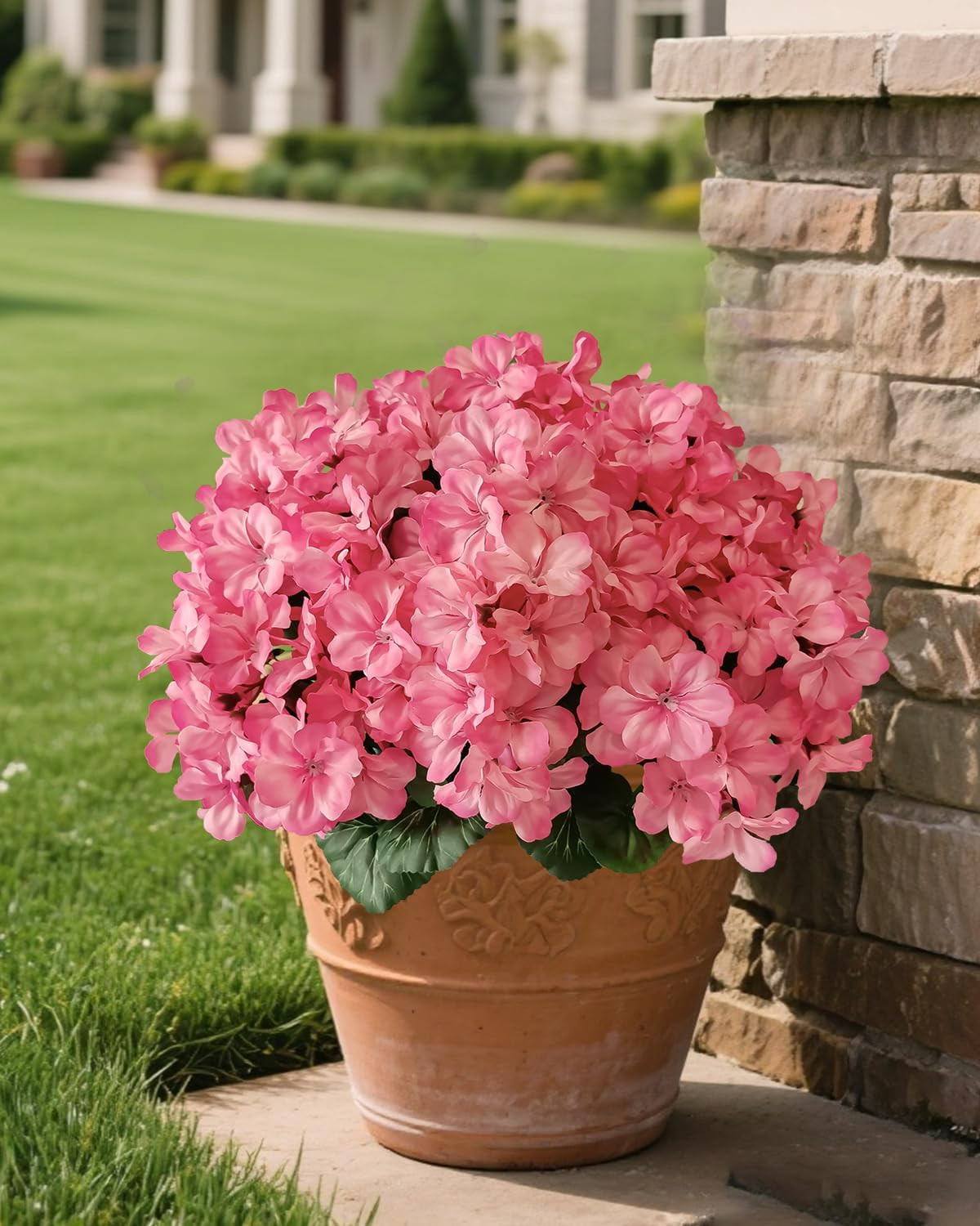6 Bundles Faux Geranium Flowers Outdoor UV Resistant Pink Silk Artificial