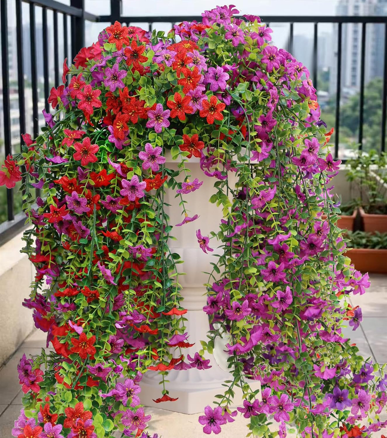 Artificial Hanging Flowers for Outdoors, 4 Pack Fake Hanging Plant for Spring Su