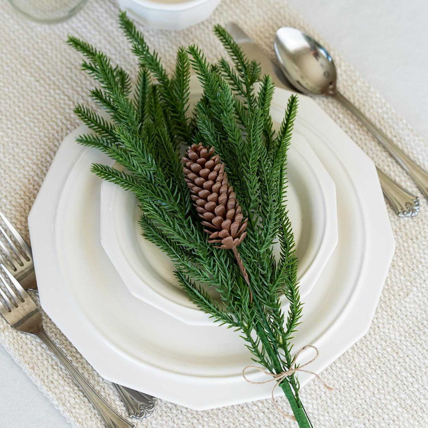 12pc 19″ Christmas Norfolk Pine Stems,Real Touch Faux Cedar Pine w/ 5PC Big Pine