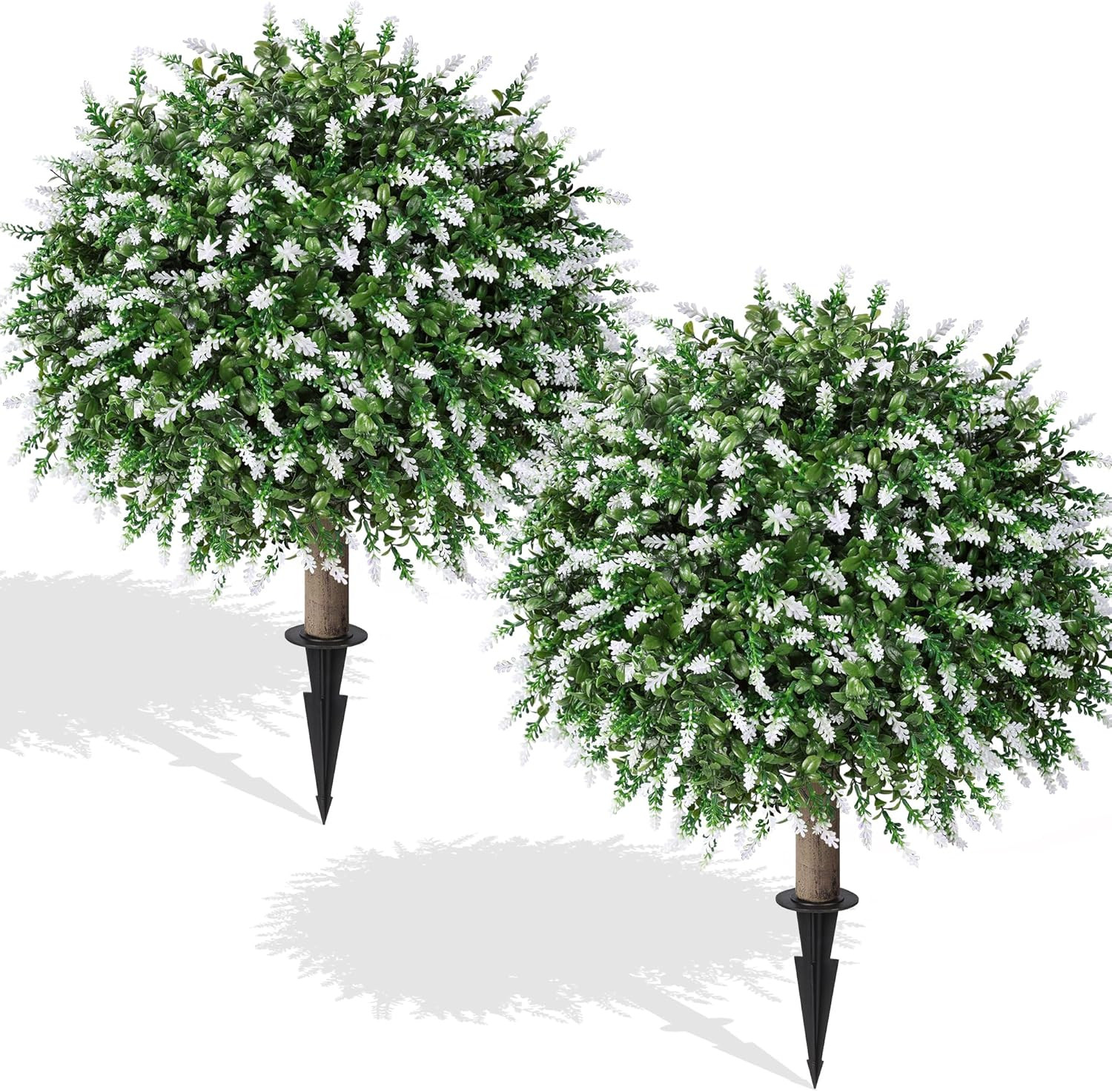 26″ UV Resistant Artificial Boxwood Ball Trees with Lavender – 2 Pack