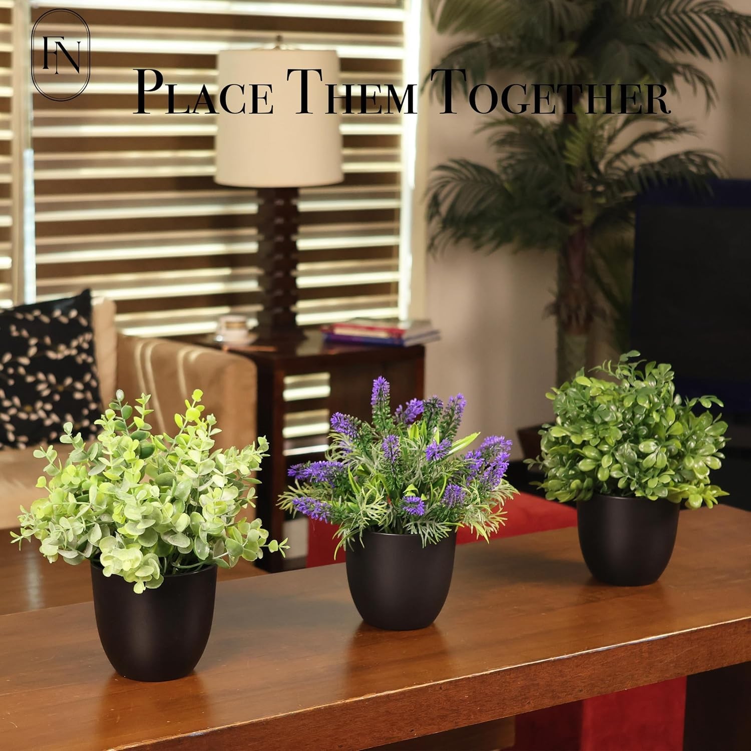 3 PACK 10″ H Artificial Plant Greenery Pot (9″ W Potted Greenery: Fake Faux Lave