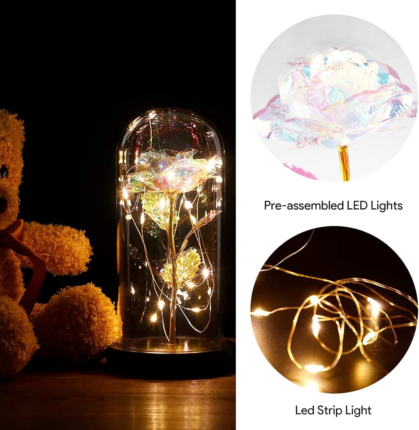 Eternal Forever Galaxy Rose Flower In Glass Dome LED Light Valentine’s Day Gift