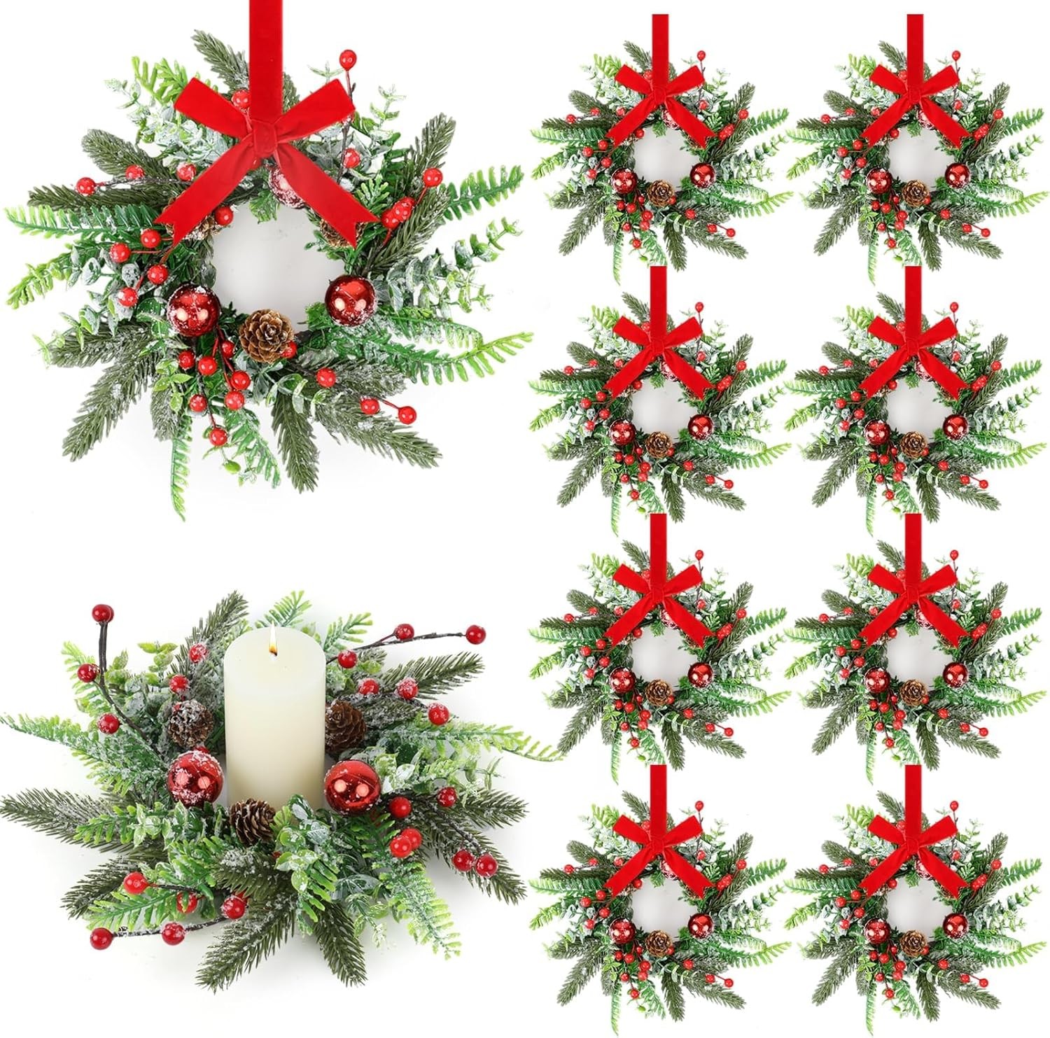 4 PCS Summer Lavender Tulips Candle Rings Wreaths Artificial Floral Pillar