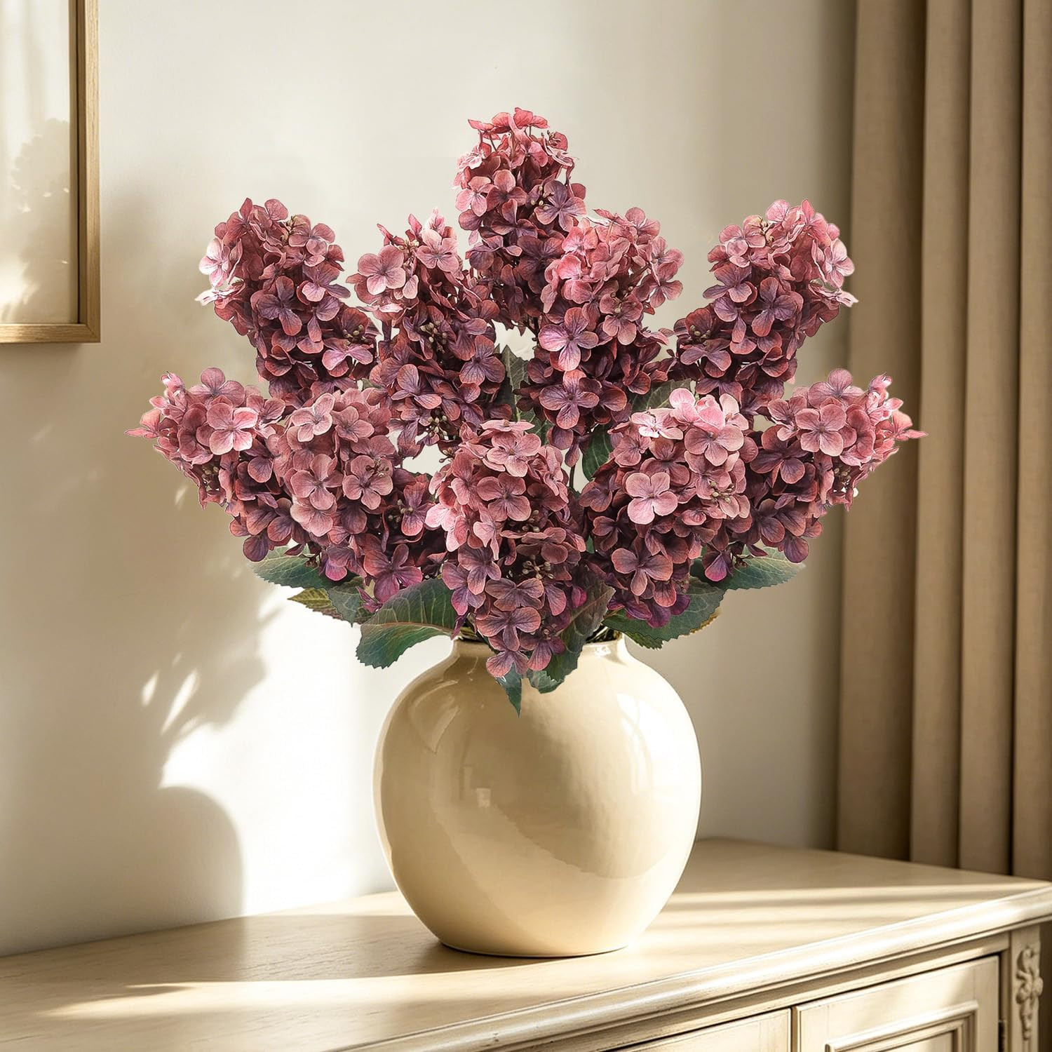 8 Pcs Rose Red Artificial Hydrangea Flowers for Home Decor & Centerpieces
