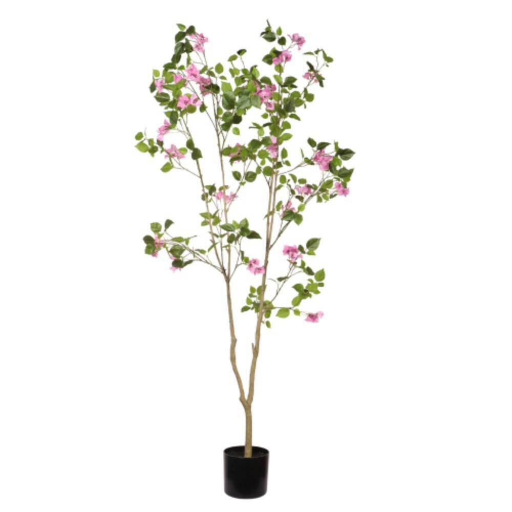 72In. Pink Indoor Artificial Bougainvillea Tree in Black Plastic Pot-Realistic F