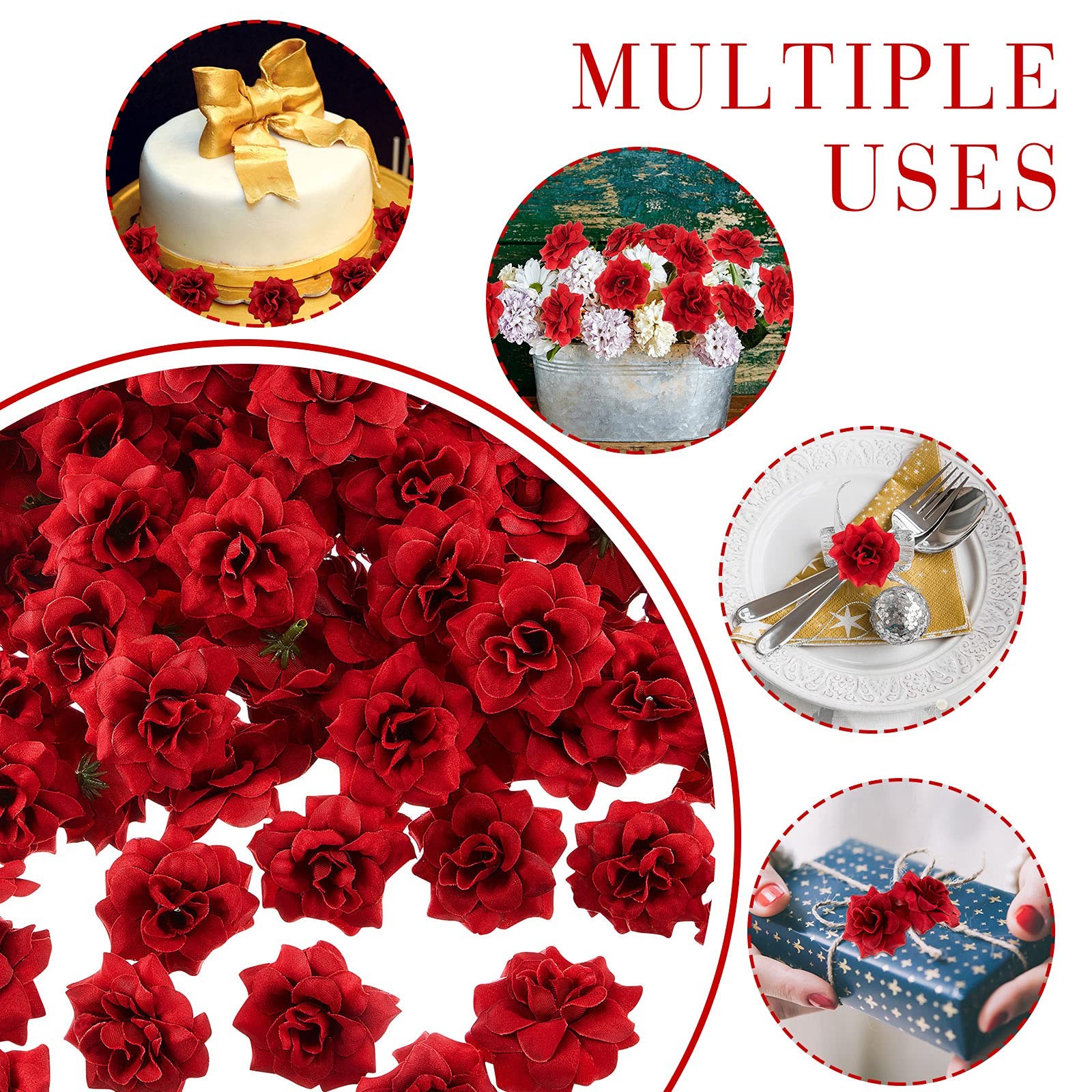 100 Pieces Artificial Roses Head 1.77 in Rose Small Silk Fake Floral for Wedd…