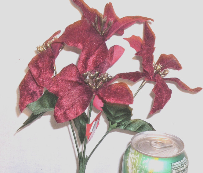 12 ASHLAND CHRISTMAS 9 INCH BURGUNDY POINSETTIA 4 STEM BUSH SILK FLOWER 756035