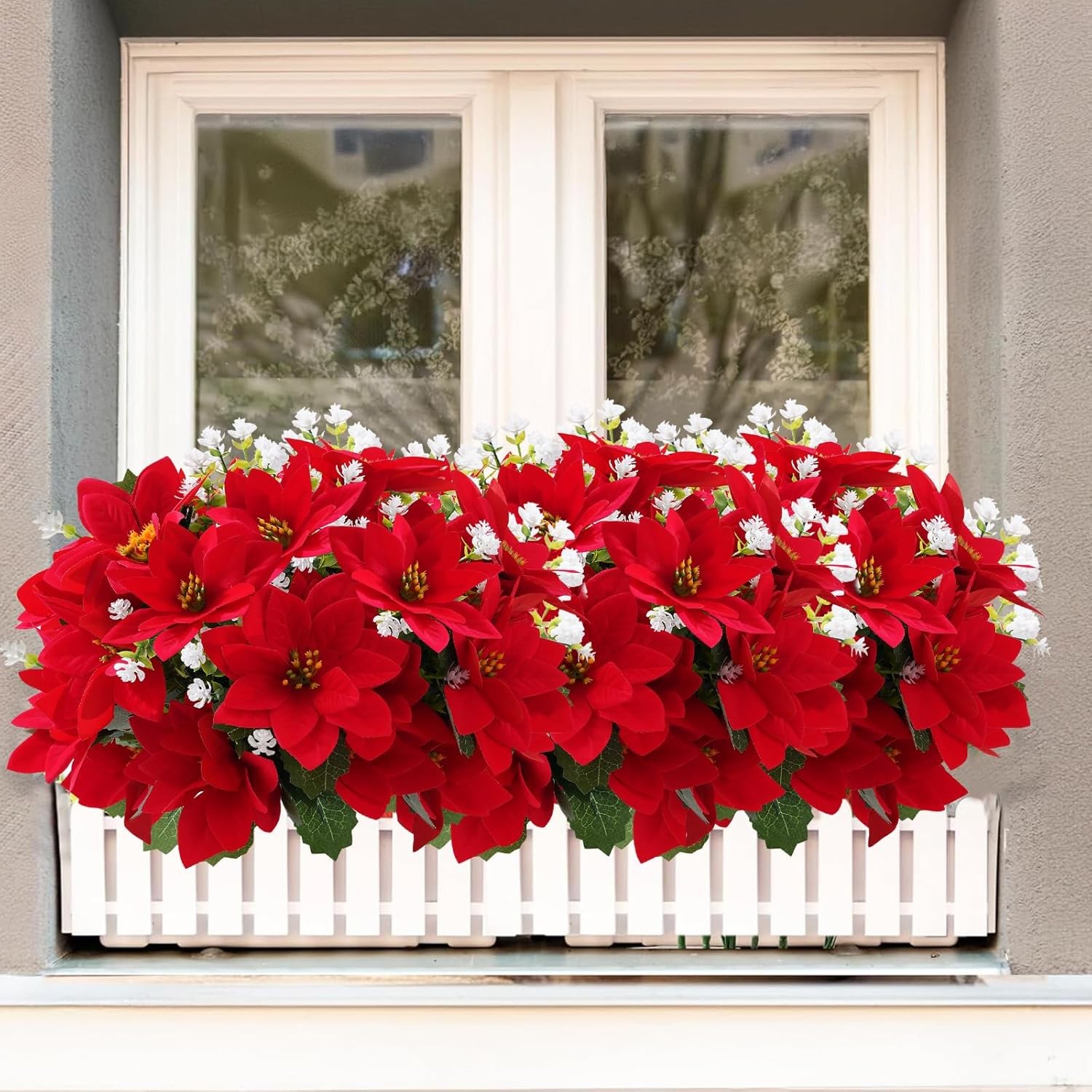 Christmas Artificial Flowers for Outdoors Red Poinsettia Flowers Artificial 1…
