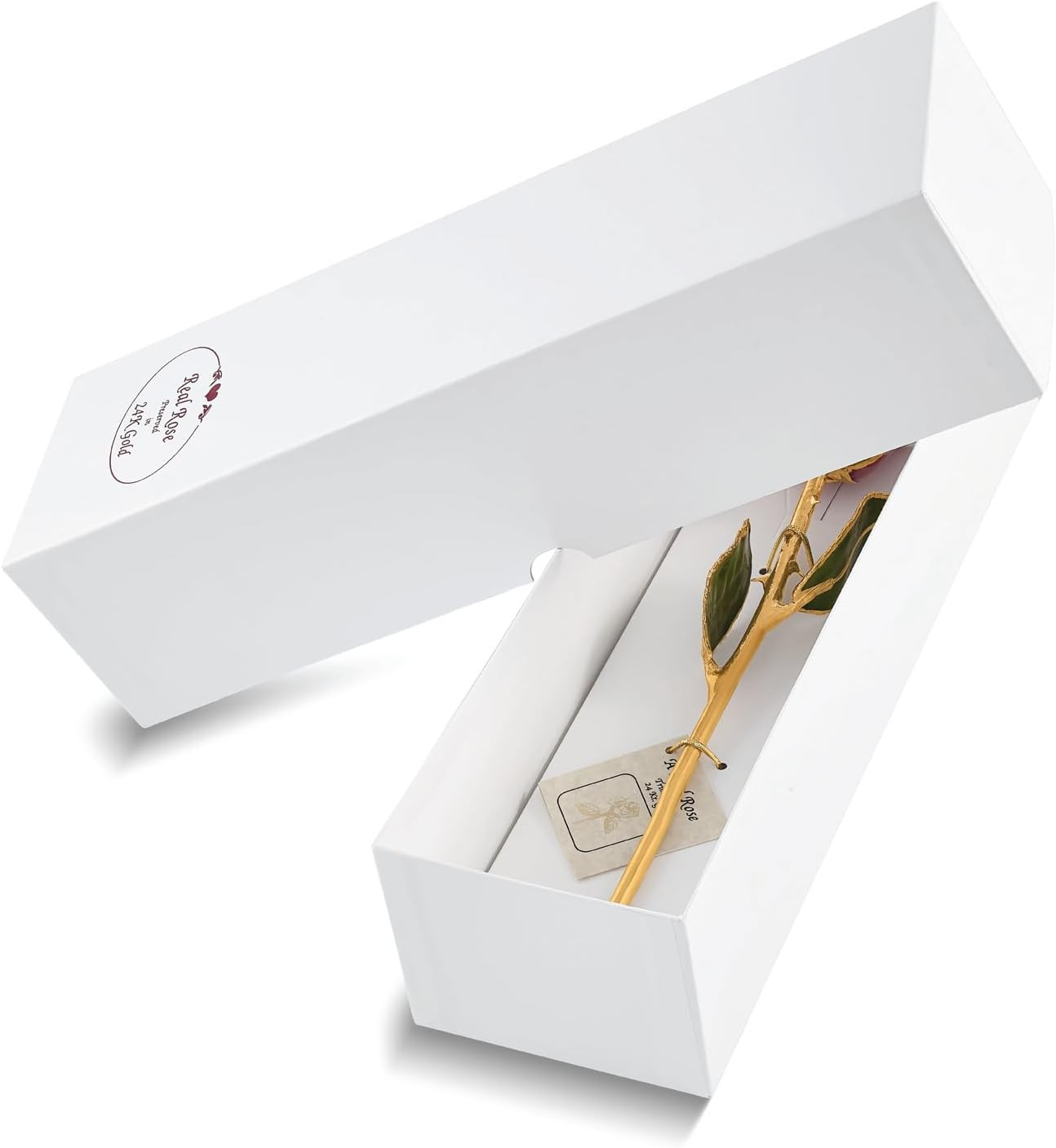 24K Gold Dipped Real Rose 11″ with Gift Box – White & Blue Opal