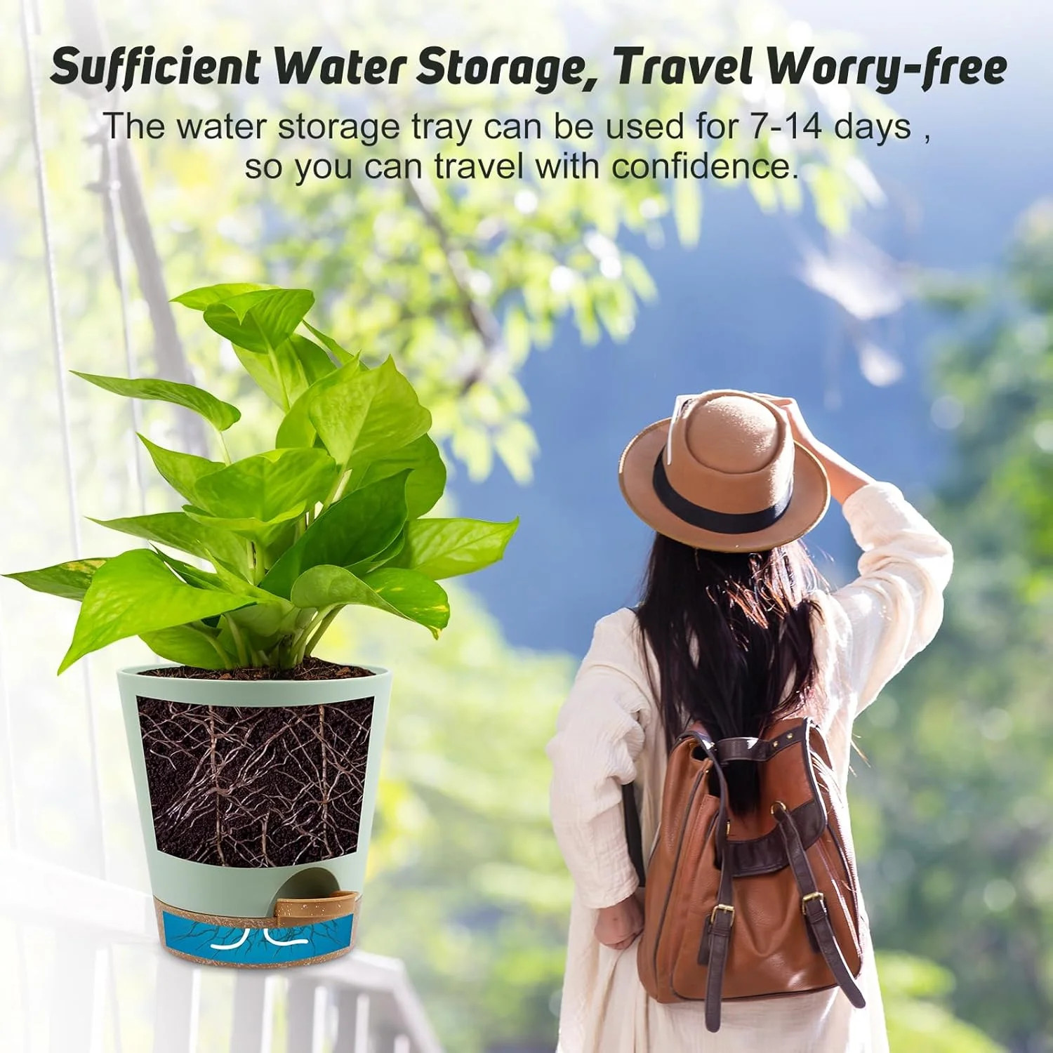YNNICO 8-Inch Plant Pots, Self-Watering Planters with Drainage Holes & Saucers f