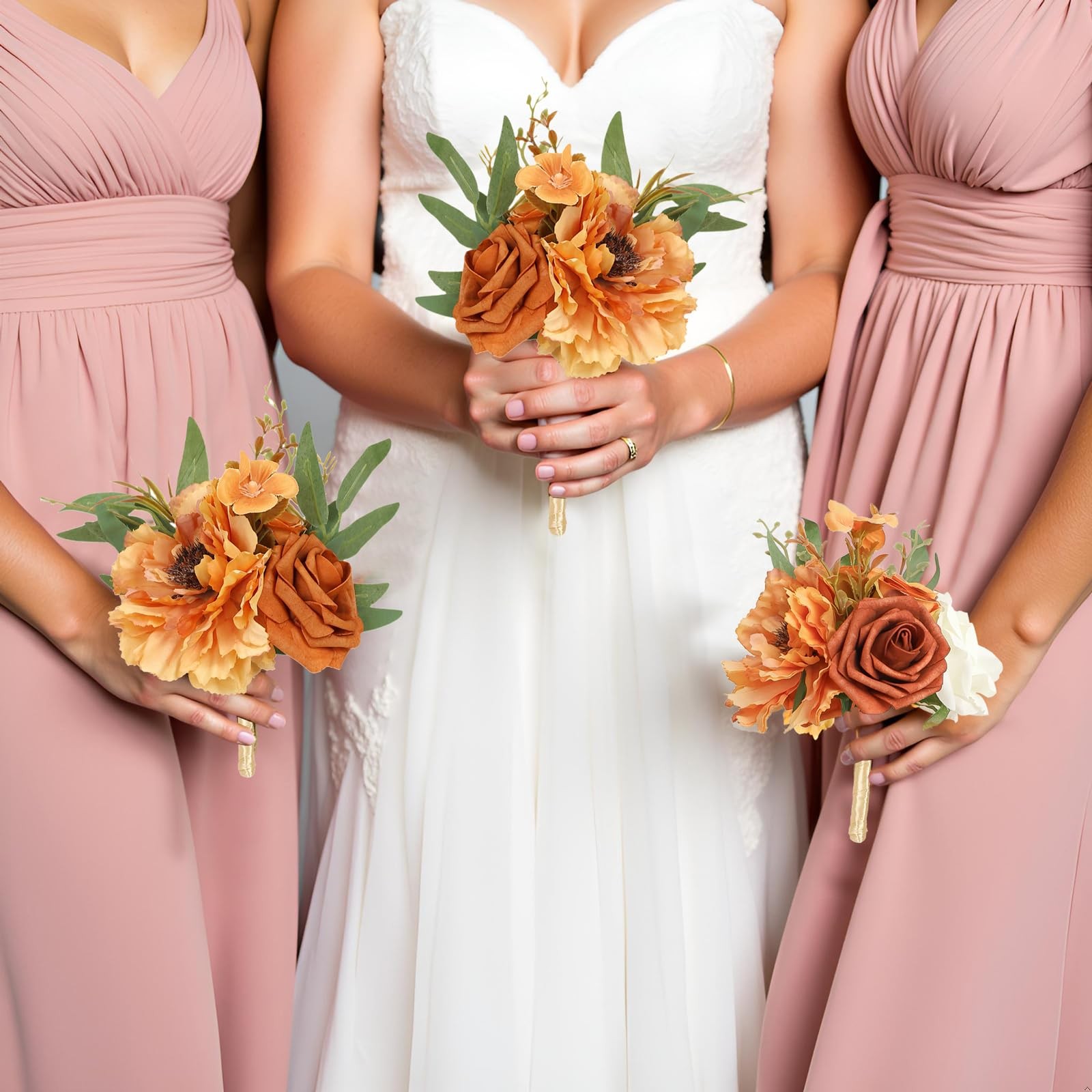 Fall Flowers Mini Bridesmaid Bouquets Set of 6 Table Decoration Burnt Orange …