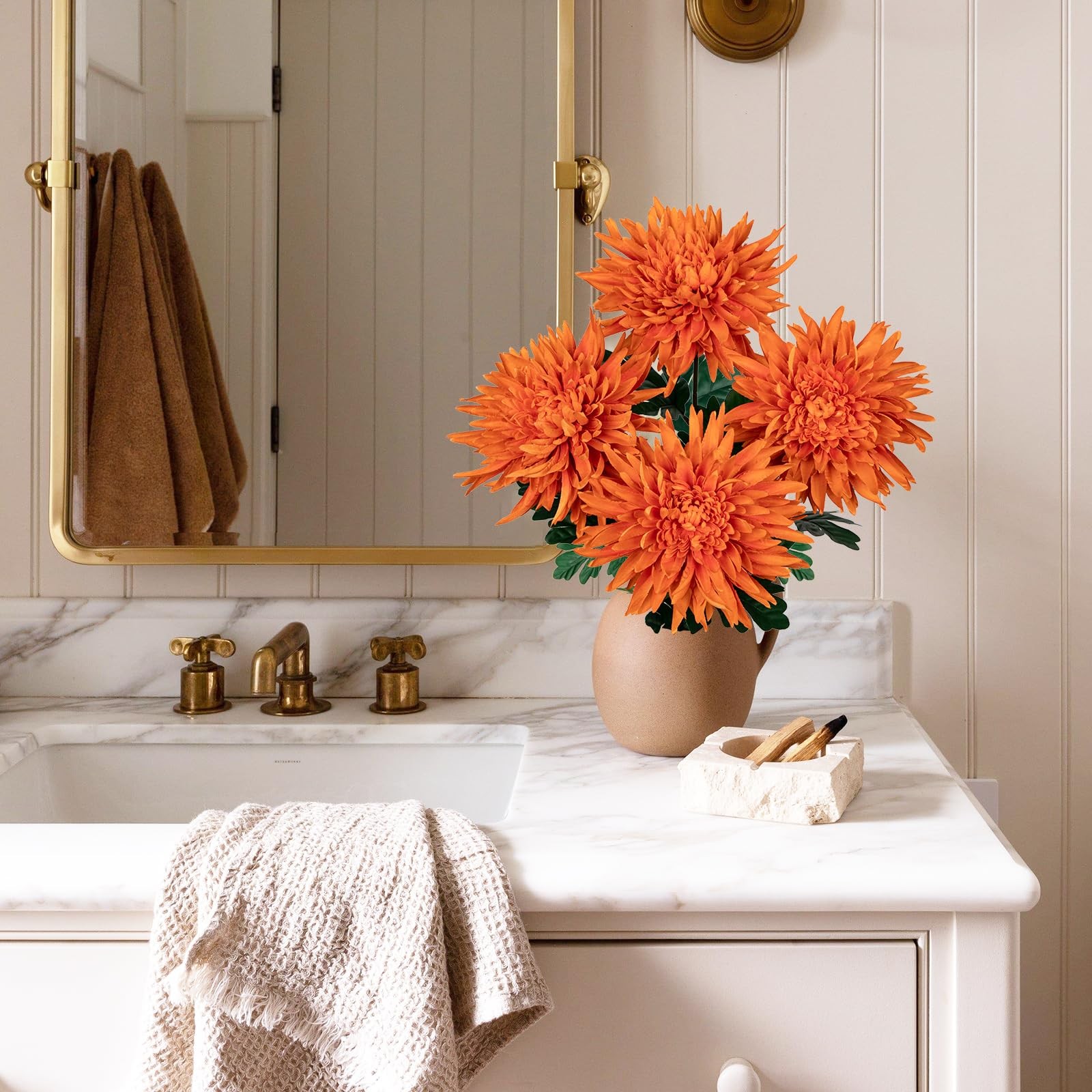 6Pcs Orange Artificial Mums for Outdoors Fall Flowers Large Fall Mums Autumn …