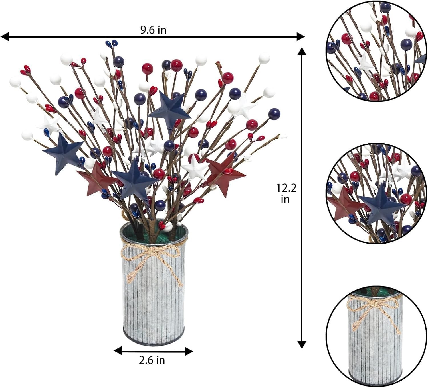4th of July Decorations 6PCS Artificial Patriotic Floral Picks with Vase, Art…