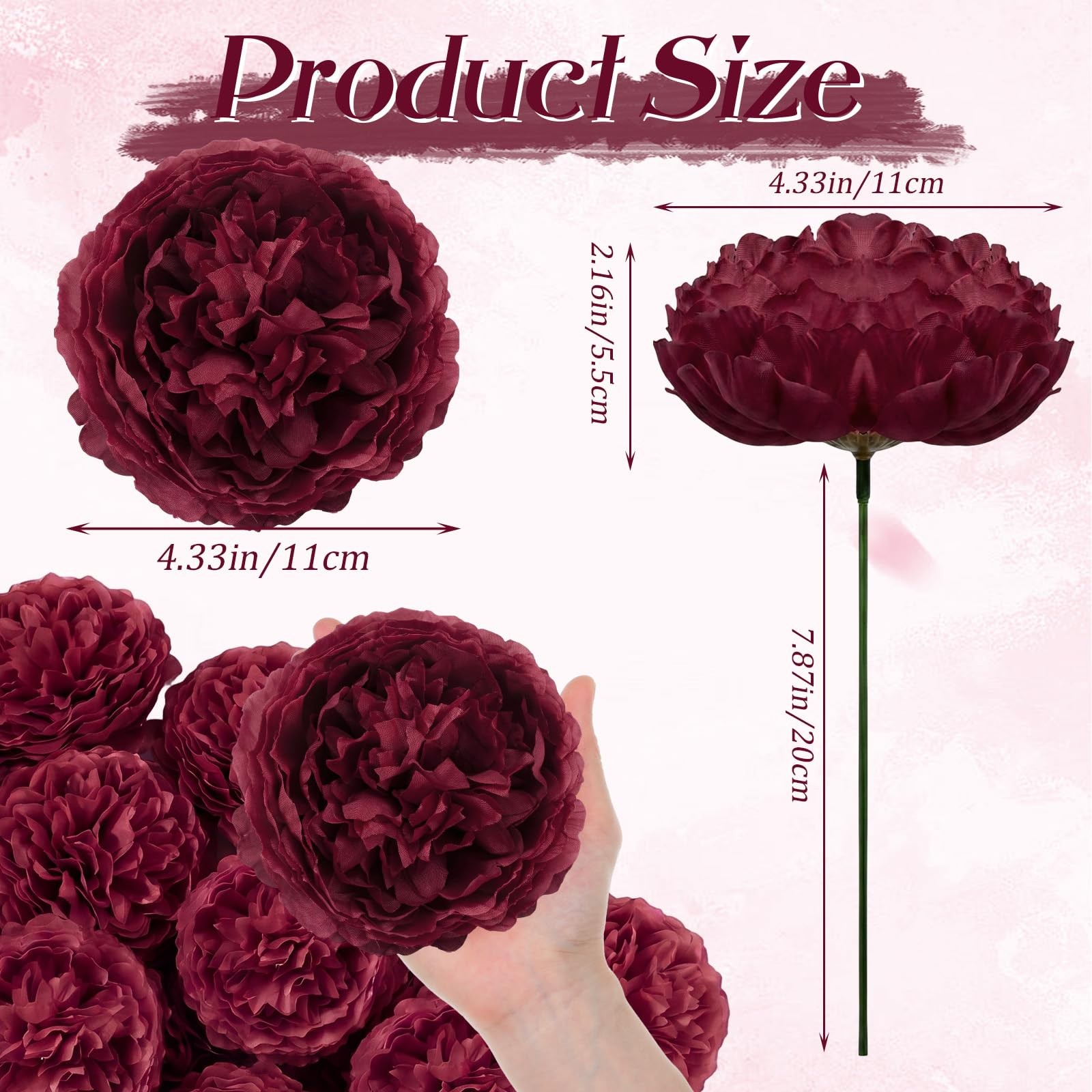 50 PCS 4.7 Inch Artificial Burgundy Peony Rose Heads Fake Flower Decor