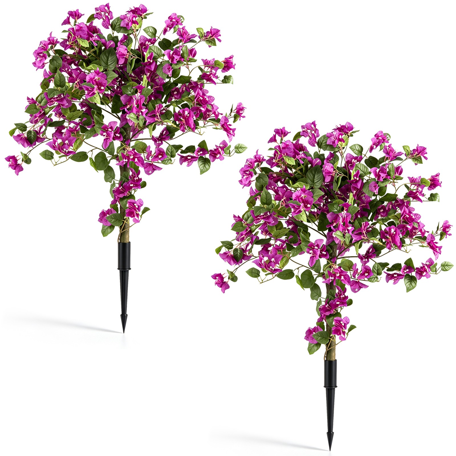 2 Pack Bougainvillea Artificial Trees w/Stable Ground Spike, PE Trunks for Porch