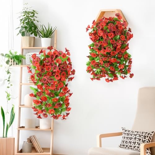 Artificial Flowers for Outdoor Spring Decor Faux Silk Morning Red&maroon-2b