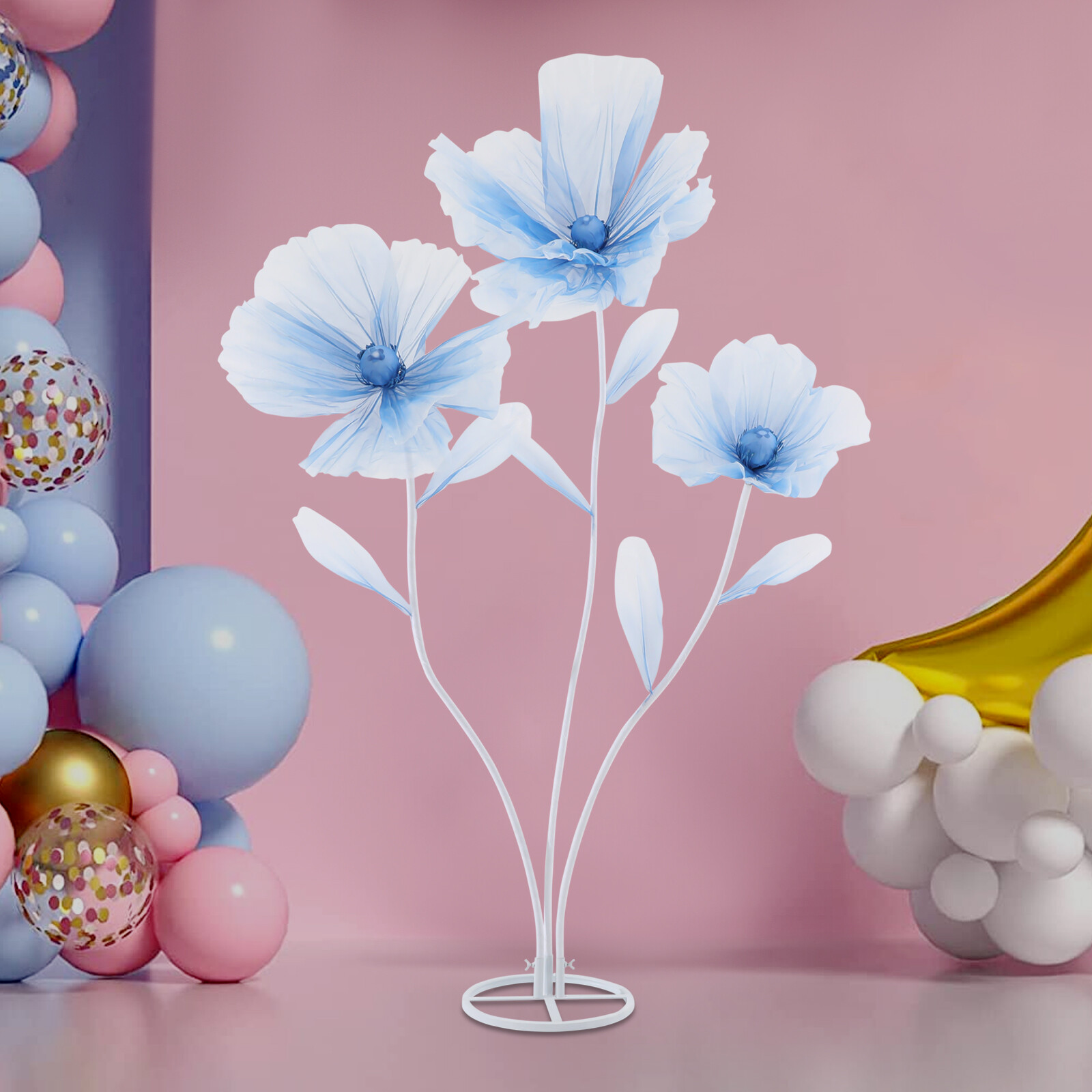 3-Head Artificial Flower Floor Decor Gradient Blue 67in